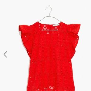 Madewell Eyelet Crewneck Flutter-Sleeve Top